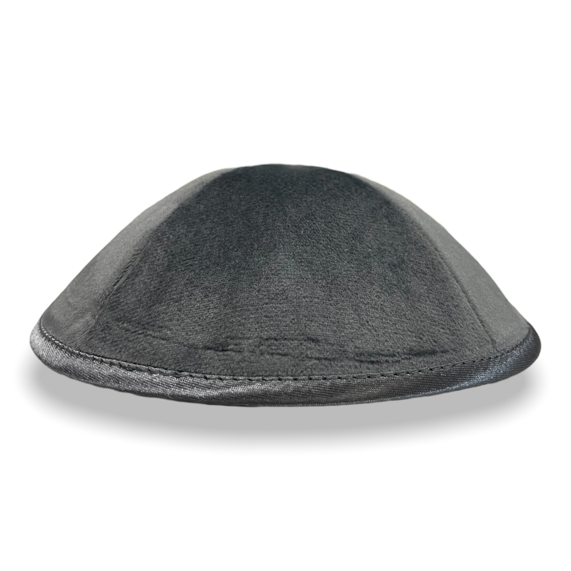 Elegant Grey Velvet Yarmulka featuring a four-panel design and white lining with hair clip.