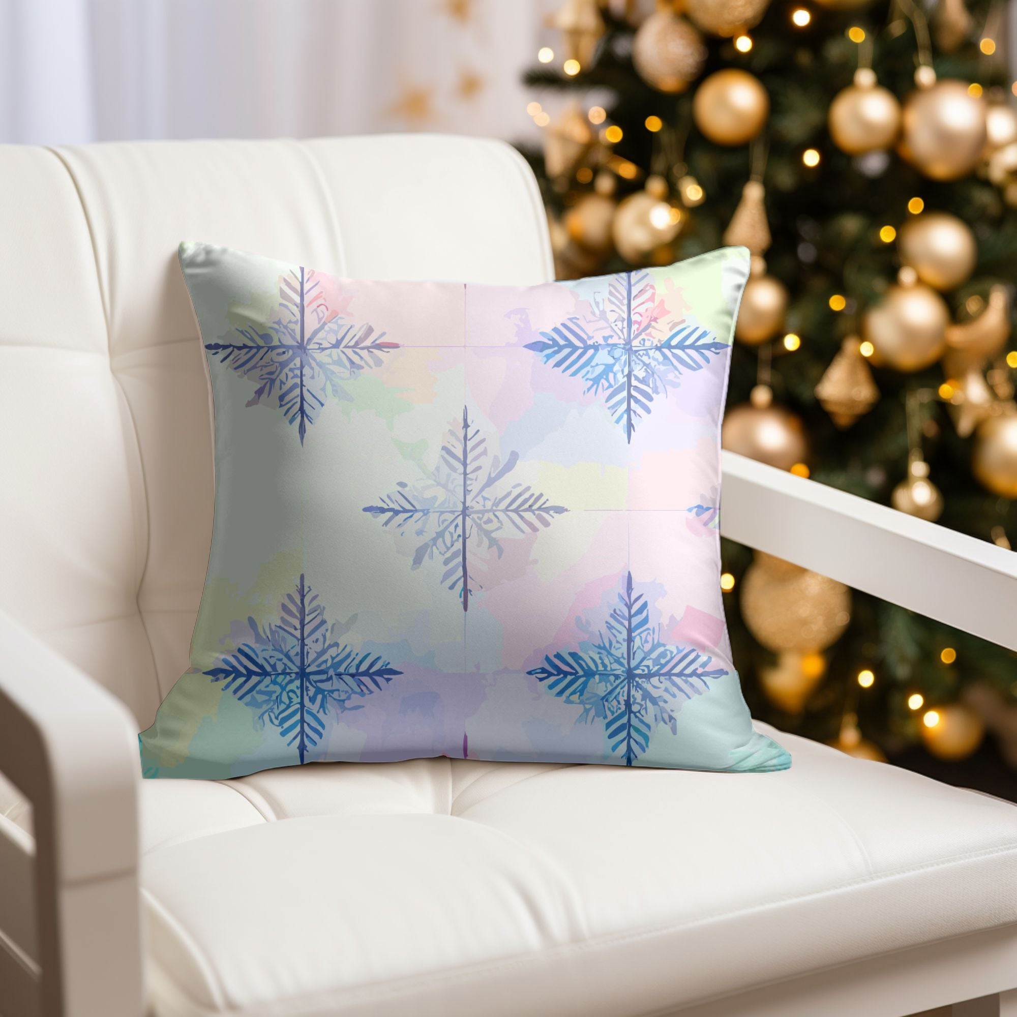 Elegant Snowflake Pattern Throw Pillow featuring intricate snowflake design in stylish colors, perfect for winter decor.