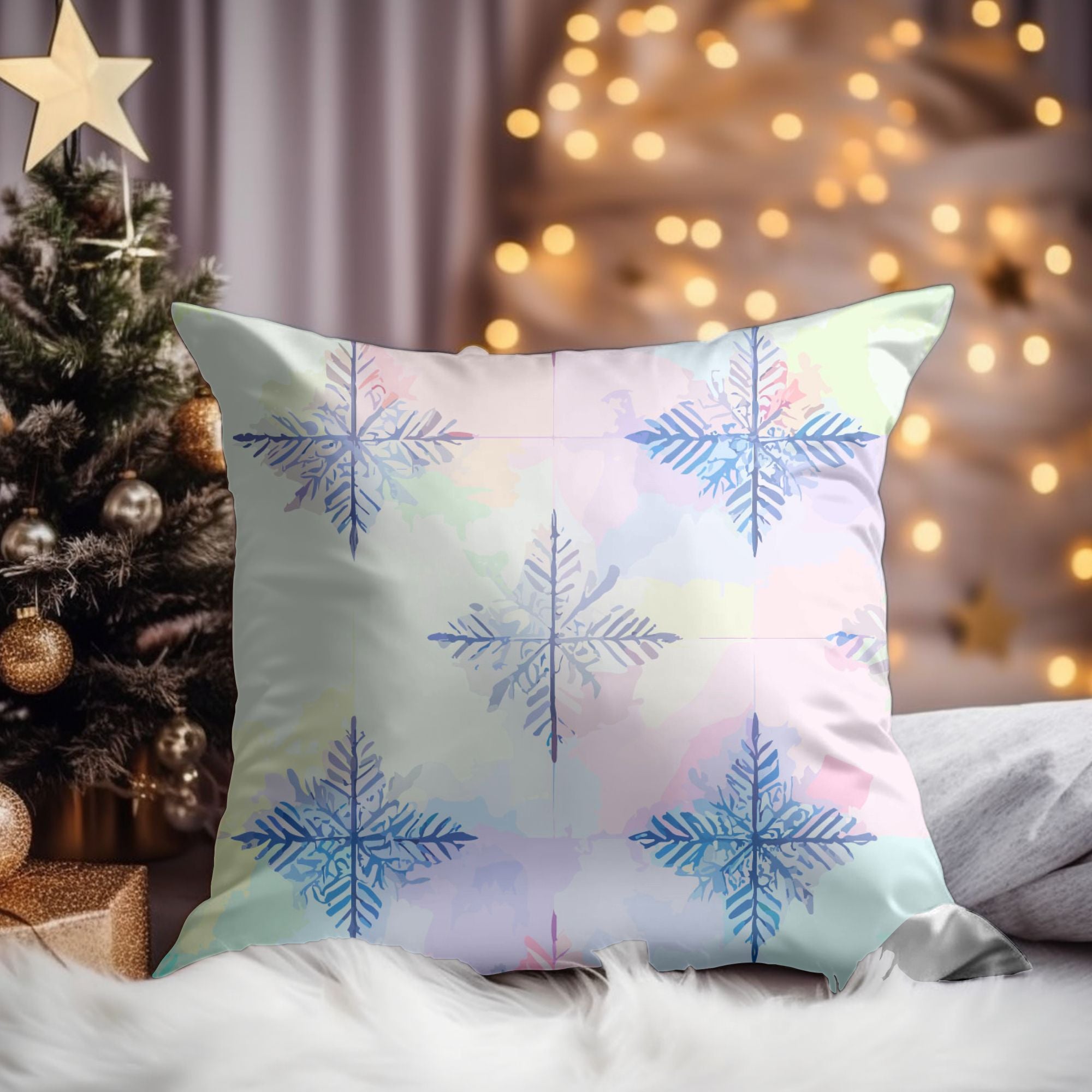 Elegant Snowflake Pattern Throw Pillow featuring intricate snowflake design in stylish colors, perfect for winter decor.