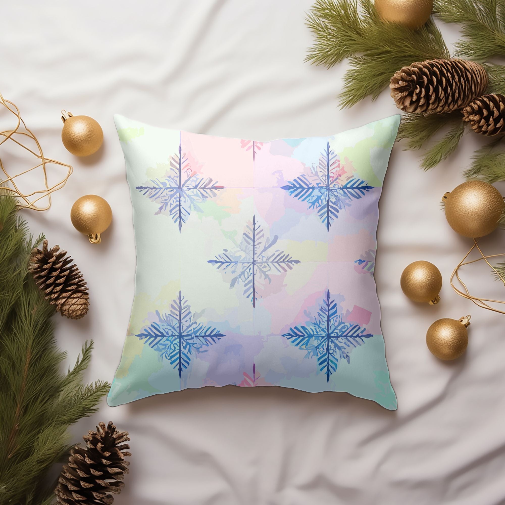 Elegant Snowflake Pattern Throw Pillow featuring intricate snowflake design in stylish colors, perfect for winter decor.