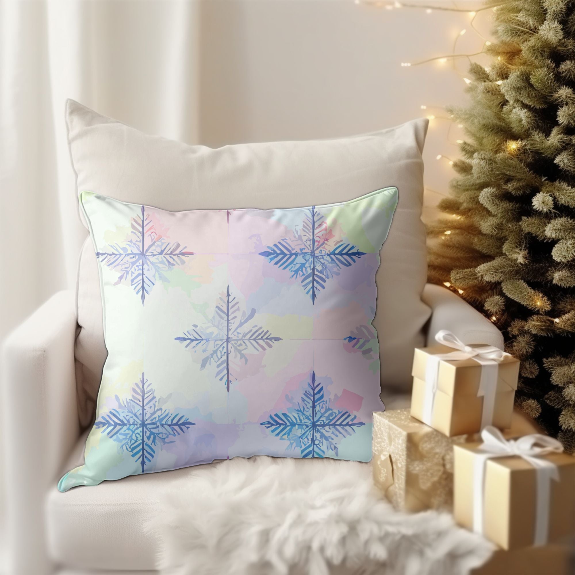 Elegant Snowflake Pattern Throw Pillow featuring intricate snowflake design in stylish colors, perfect for winter decor.