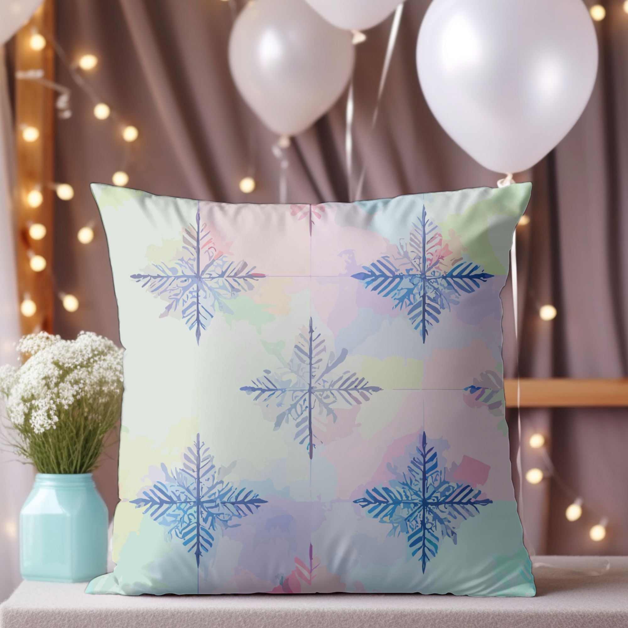 Elegant Snowflake Pattern Throw Pillow featuring intricate snowflake design in stylish colors, perfect for winter decor.