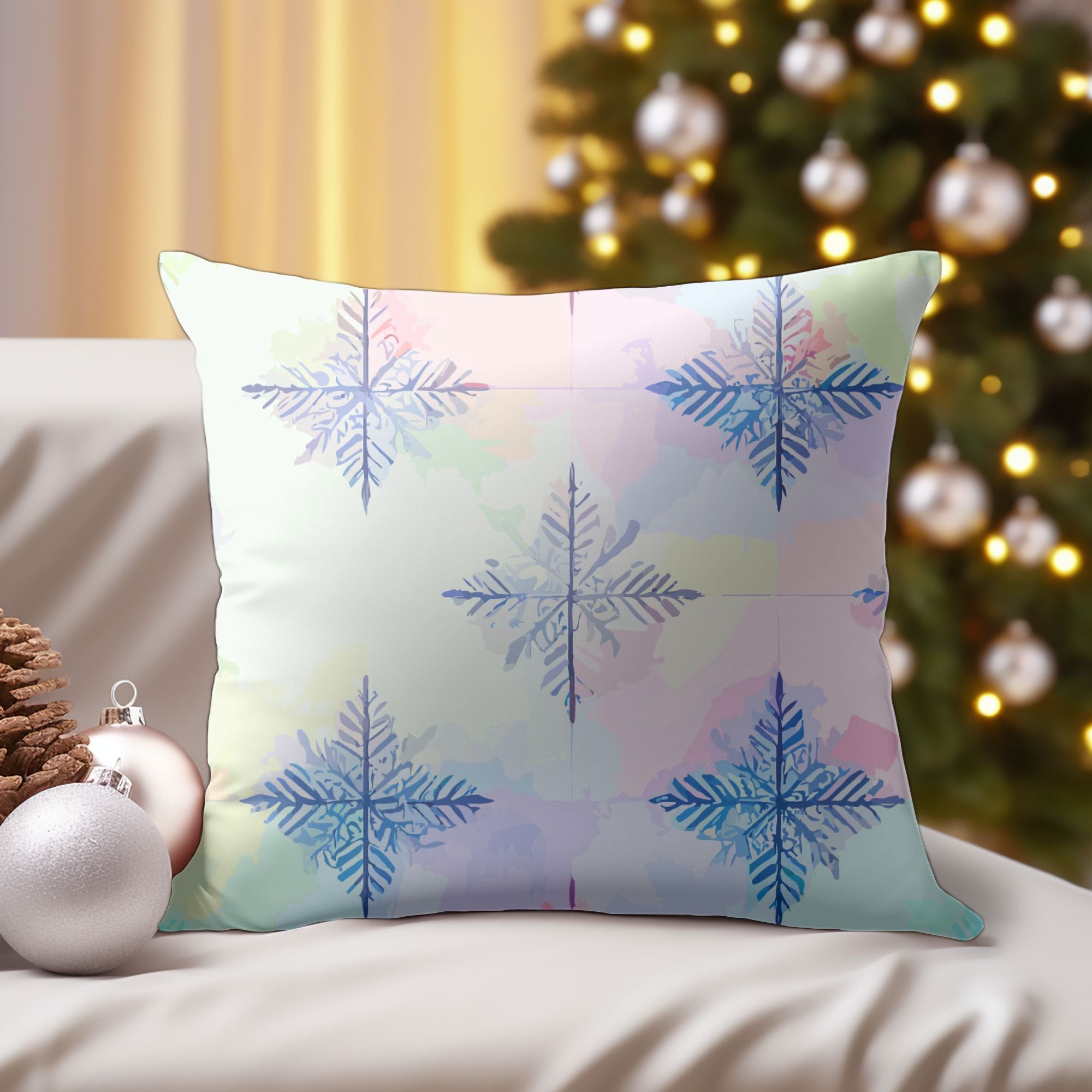 Elegant Snowflake Pattern Throw Pillow featuring intricate snowflake design in stylish colors, perfect for winter decor.