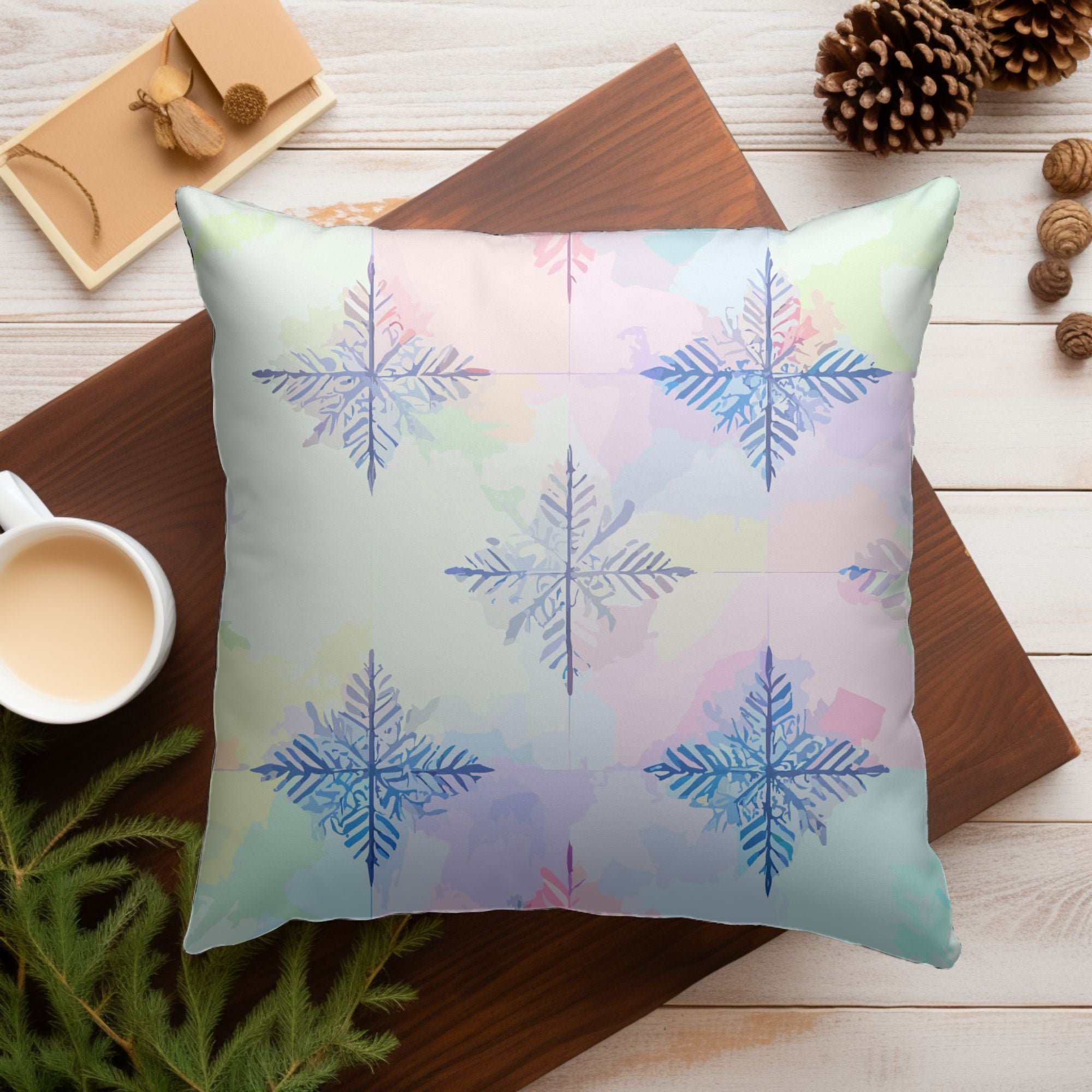 Elegant Snowflake Pattern Throw Pillow featuring intricate snowflake design in stylish colors, perfect for winter decor.