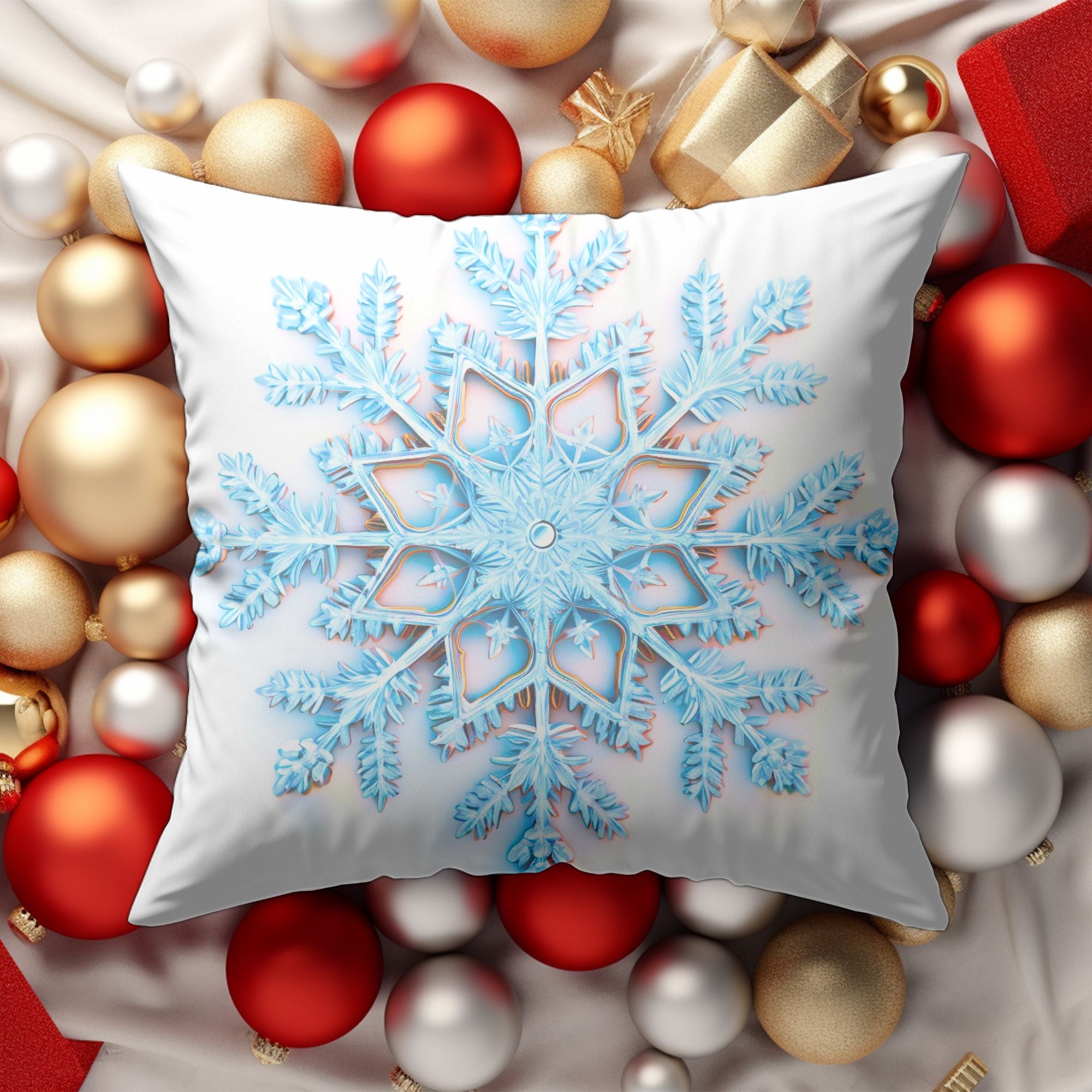 Elegant Snowflake Throw Pillow featuring a festive snowflake print on soft linen material, perfect for holiday decor.