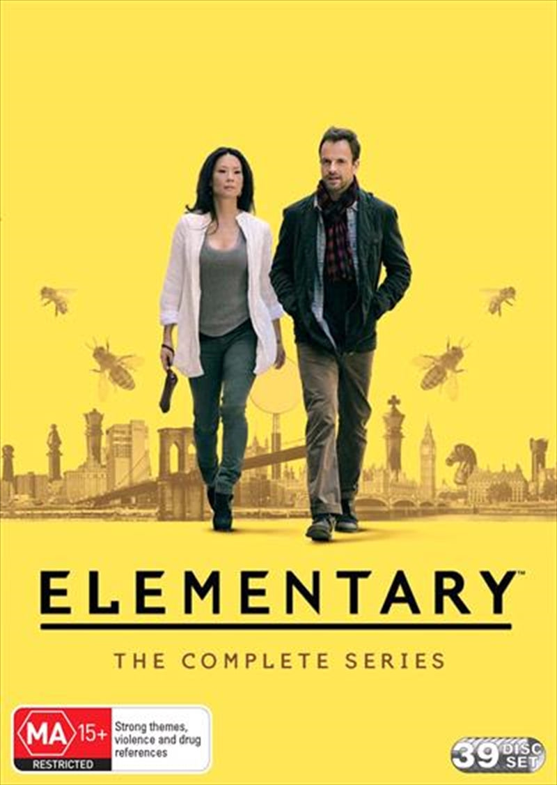 Elementary - Season 1-7 DVD box set featuring Sherlock Holmes and Joan Watson in a modern New York City setting.