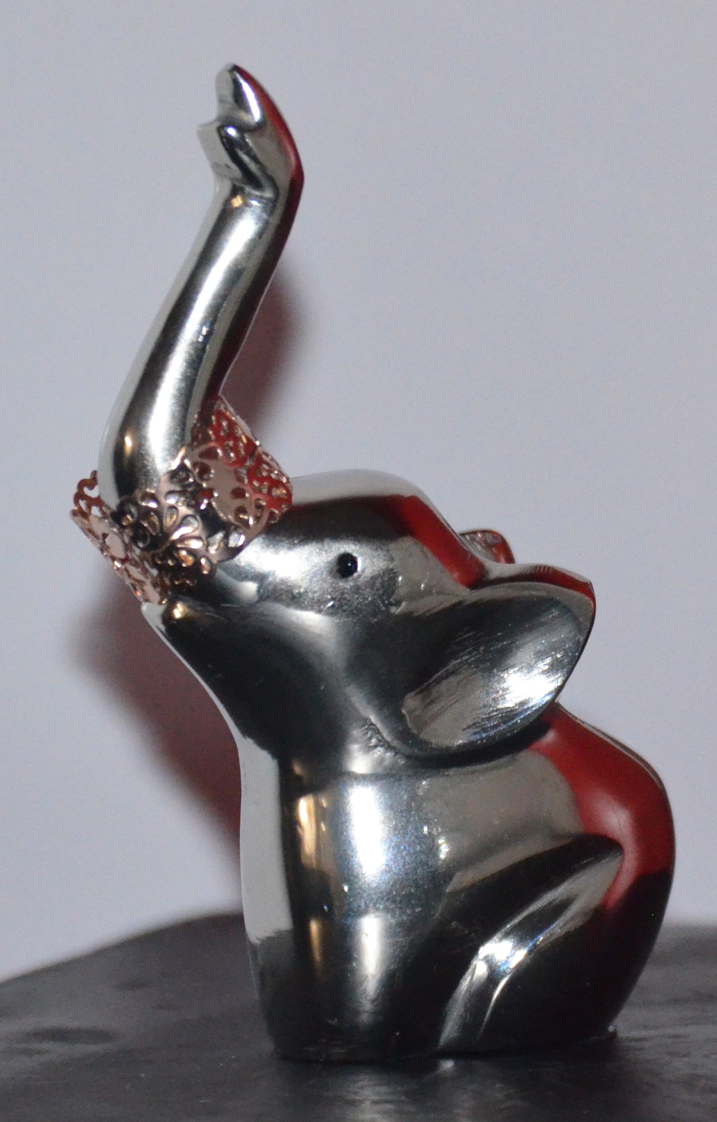 Elegant silver finish Elephant Ring Holder with a heavy base, designed to hold multiple rings securely and stylishly.