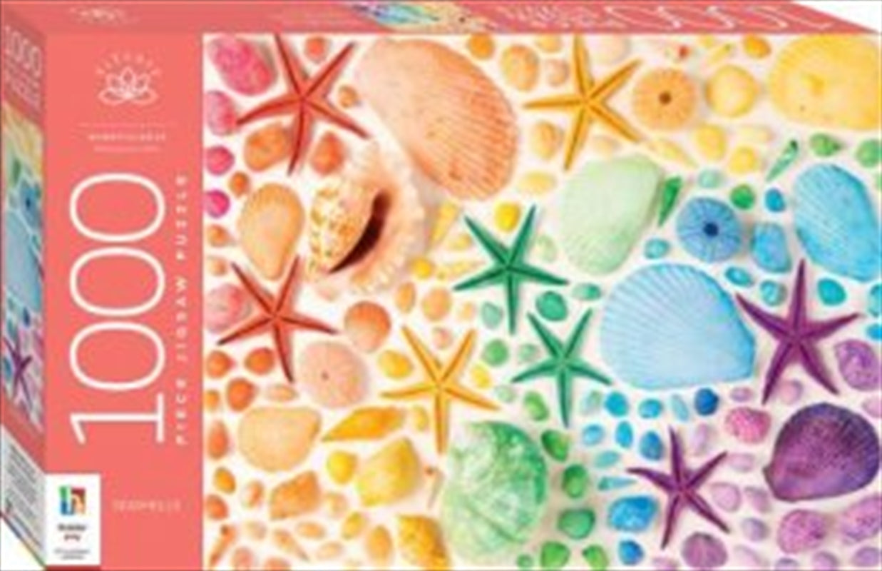 Elevate 1000pc Jigsaw puzzle featuring a vibrant seashell design, showcasing various seashells in intricate detail.