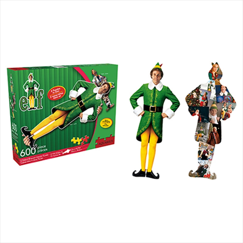 Elf Buddy & Collage Double Sided 600 Piece Puzzle featuring festive holiday designs.