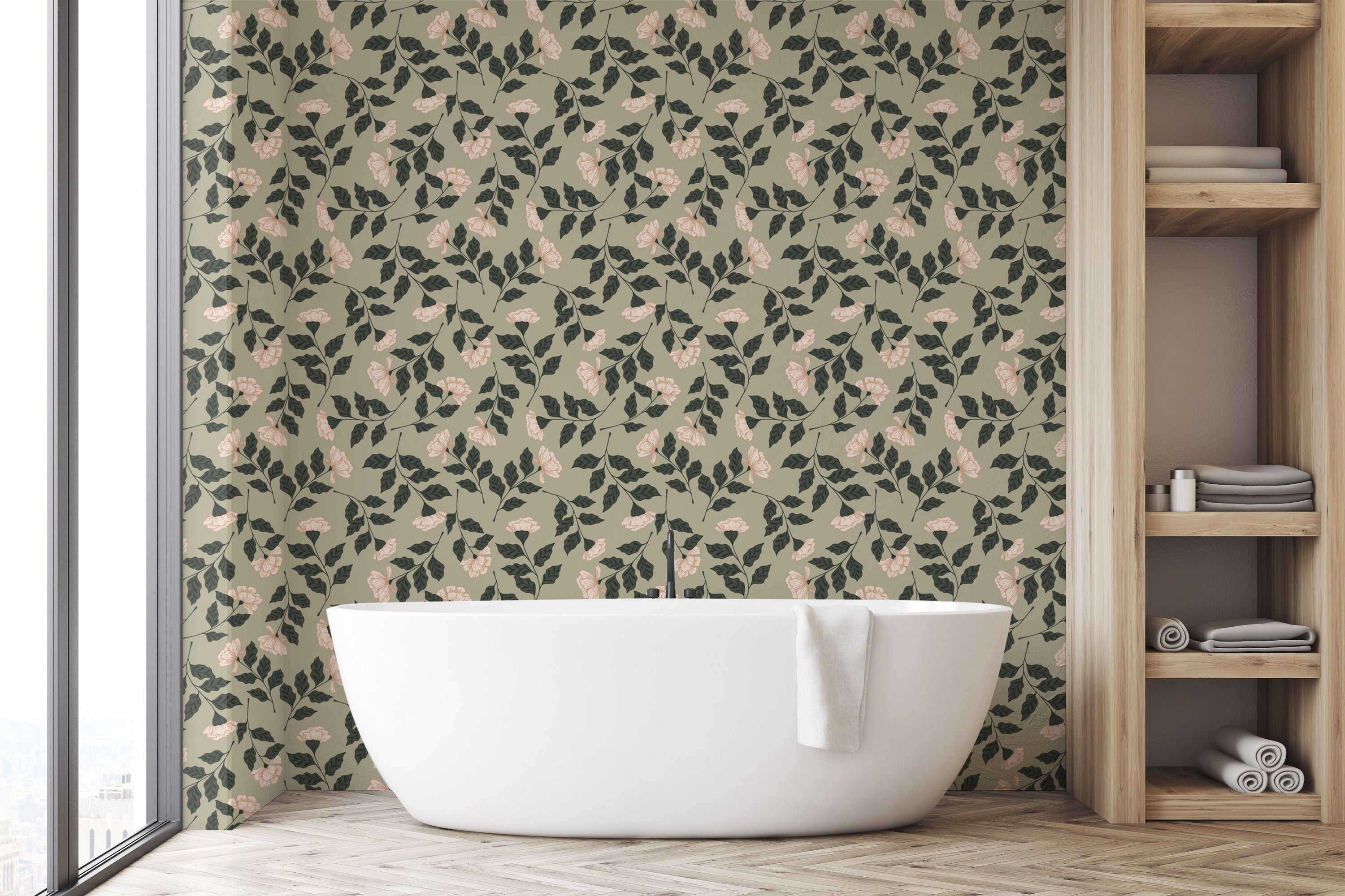 Ellie Wallpaper (Fern) featuring a modern fern pattern in vibrant colors, perfect for home decor.