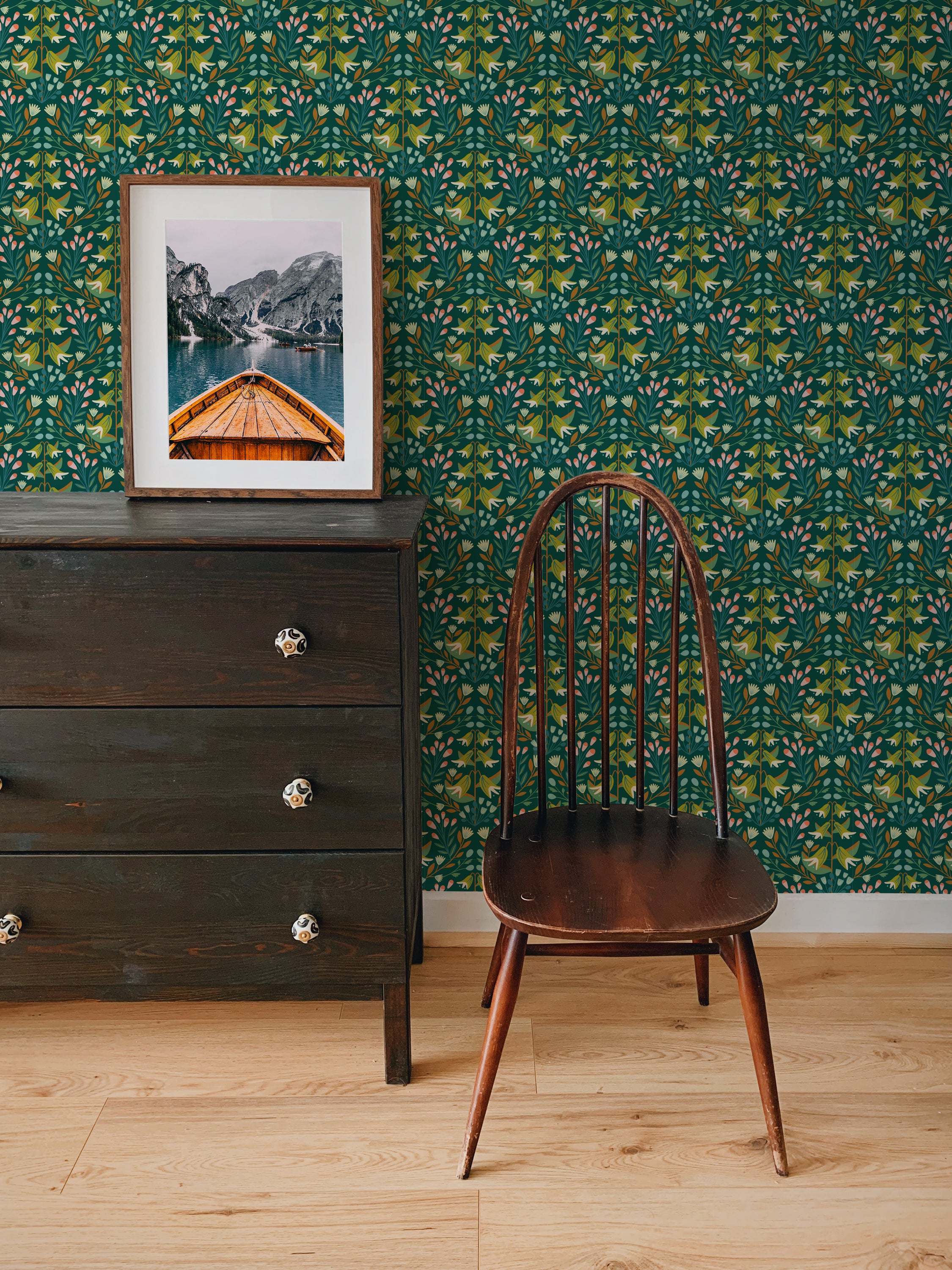 Eloise Forest Wallpaper featuring a modern design with vibrant colors and bold patterns, perfect for home decor.