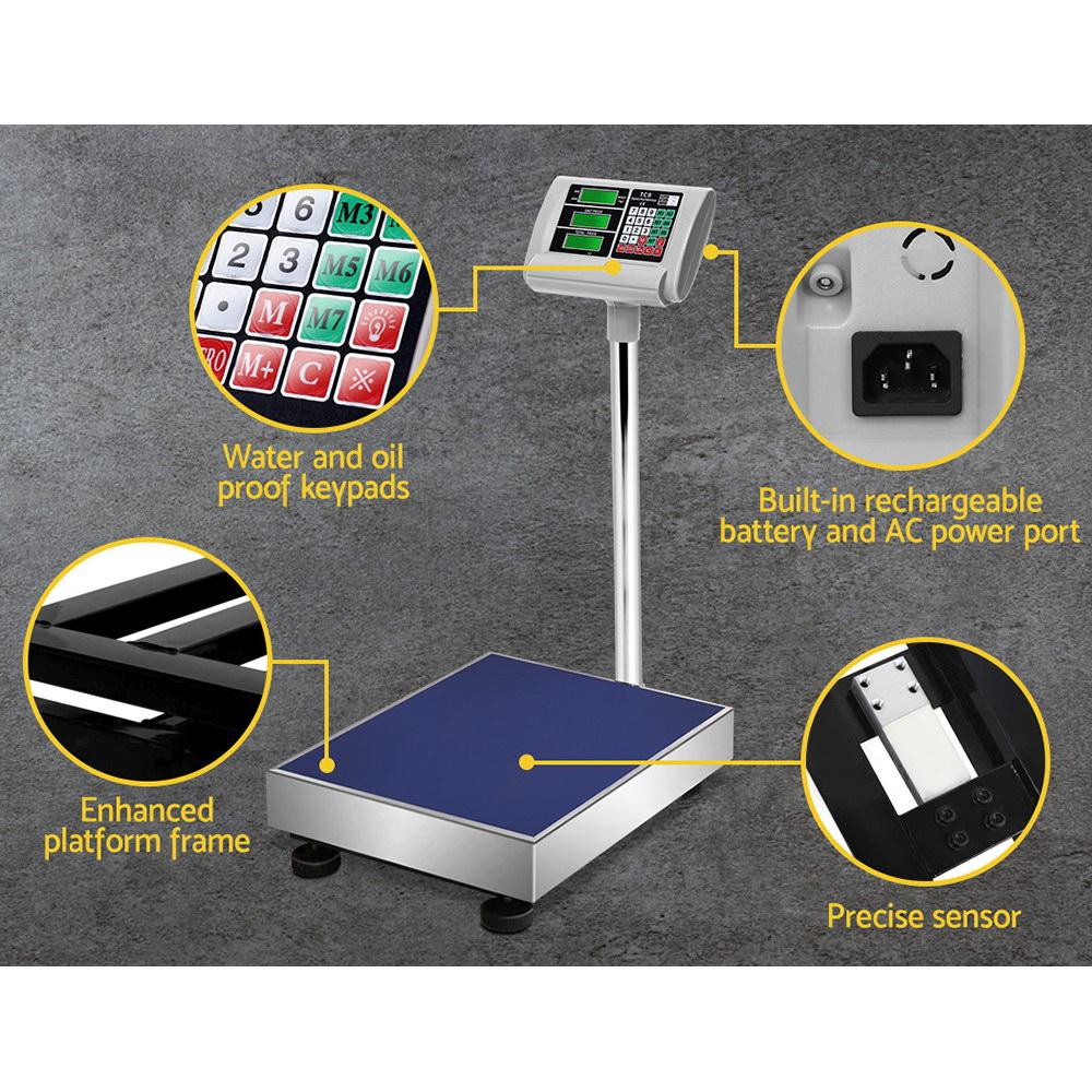 Emajin Platform Scale 300KG with stainless steel platform and large LCD display, designed for commercial use.