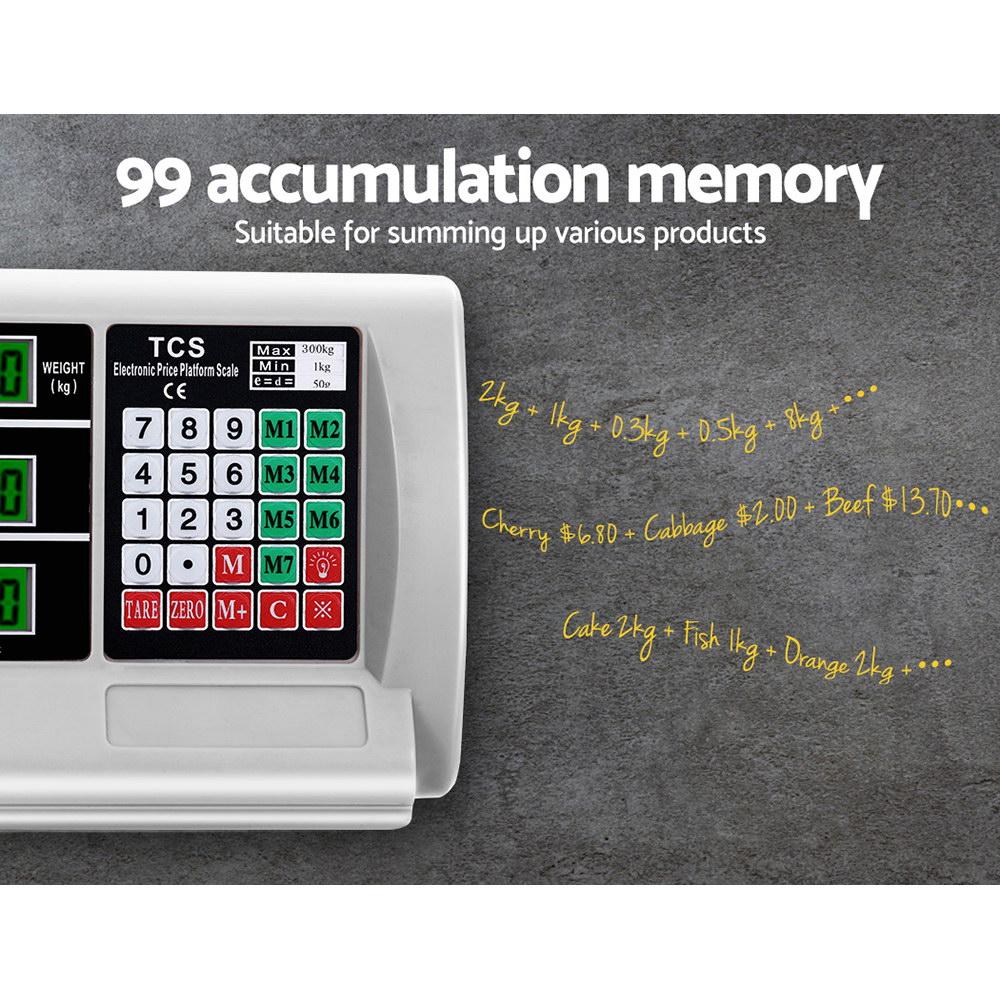 Emajin Platform Scale 300KG with stainless steel platform and large LCD display, designed for commercial use.