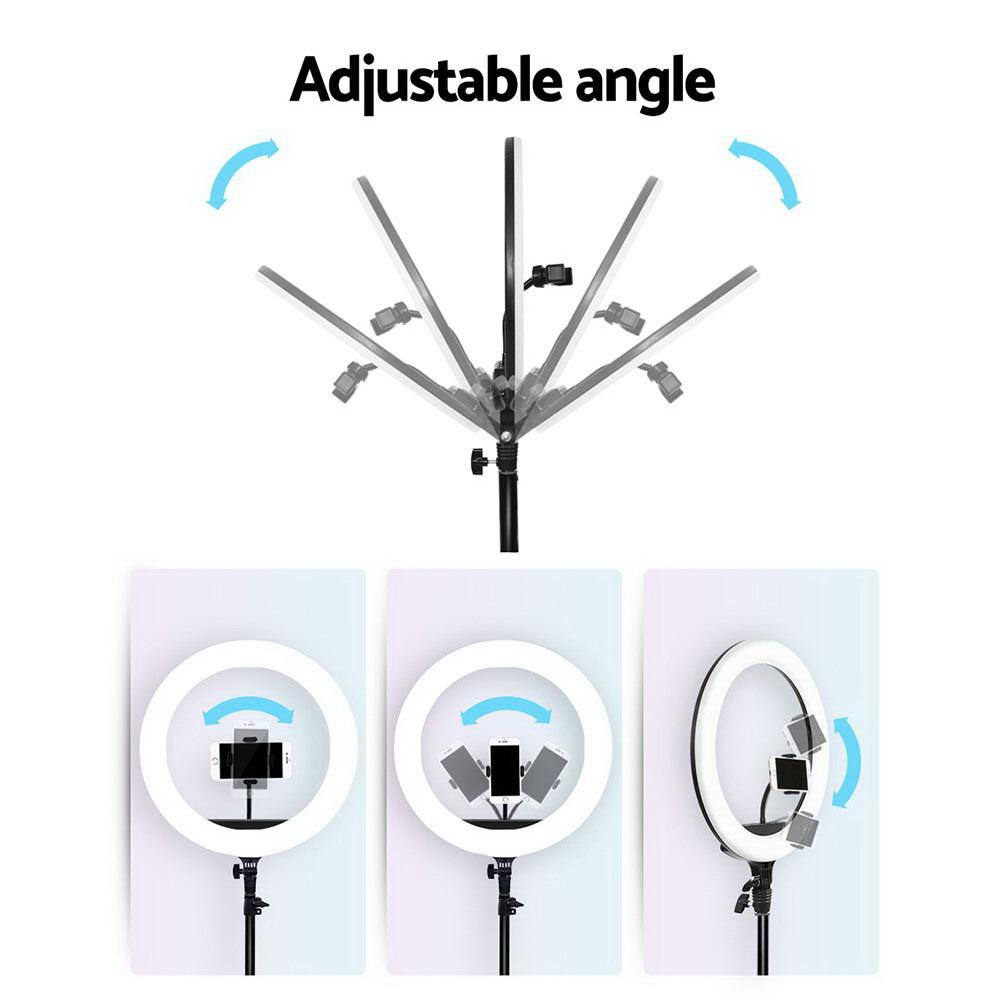 Embellir 14" LED Ring Light with adjustable stand and phone holder, perfect for makeup and photography.