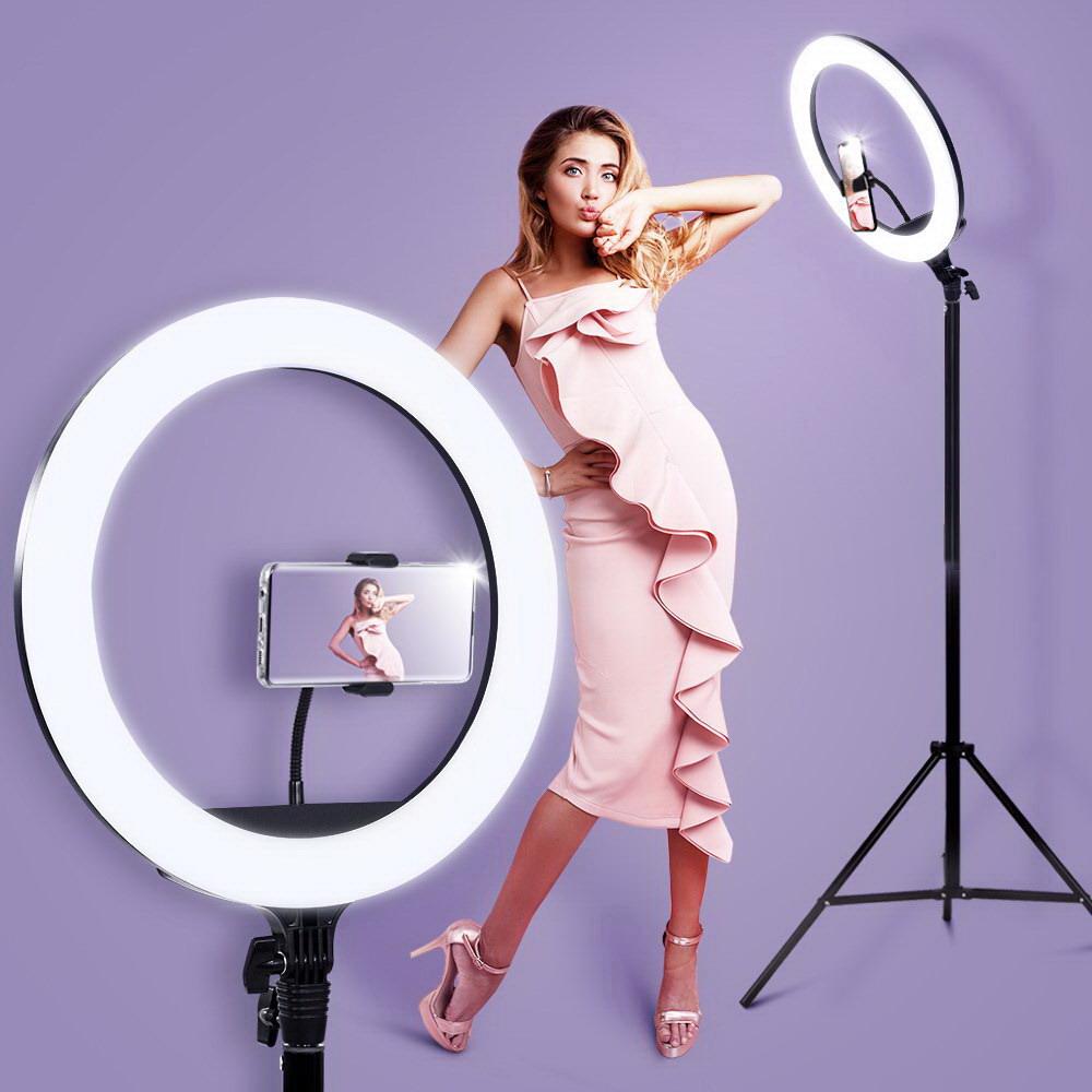 Embellir 14" LED Ring Light with adjustable stand and phone holder, perfect for makeup and photography.