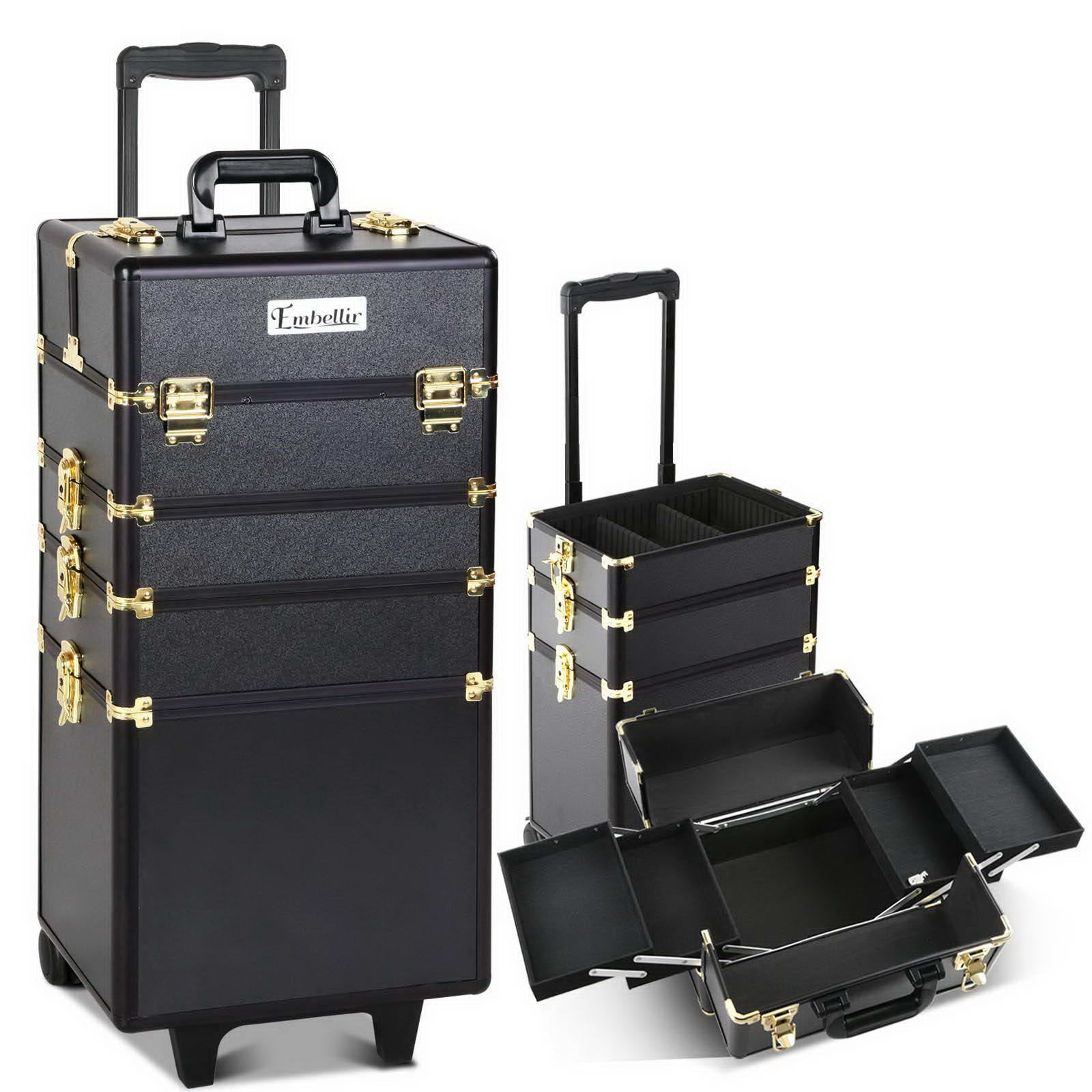 Embellir 7 in 1 Portable Cosmetic Beauty Makeup Trolley in Black and Gold with elegant design and multiple storage compartments.