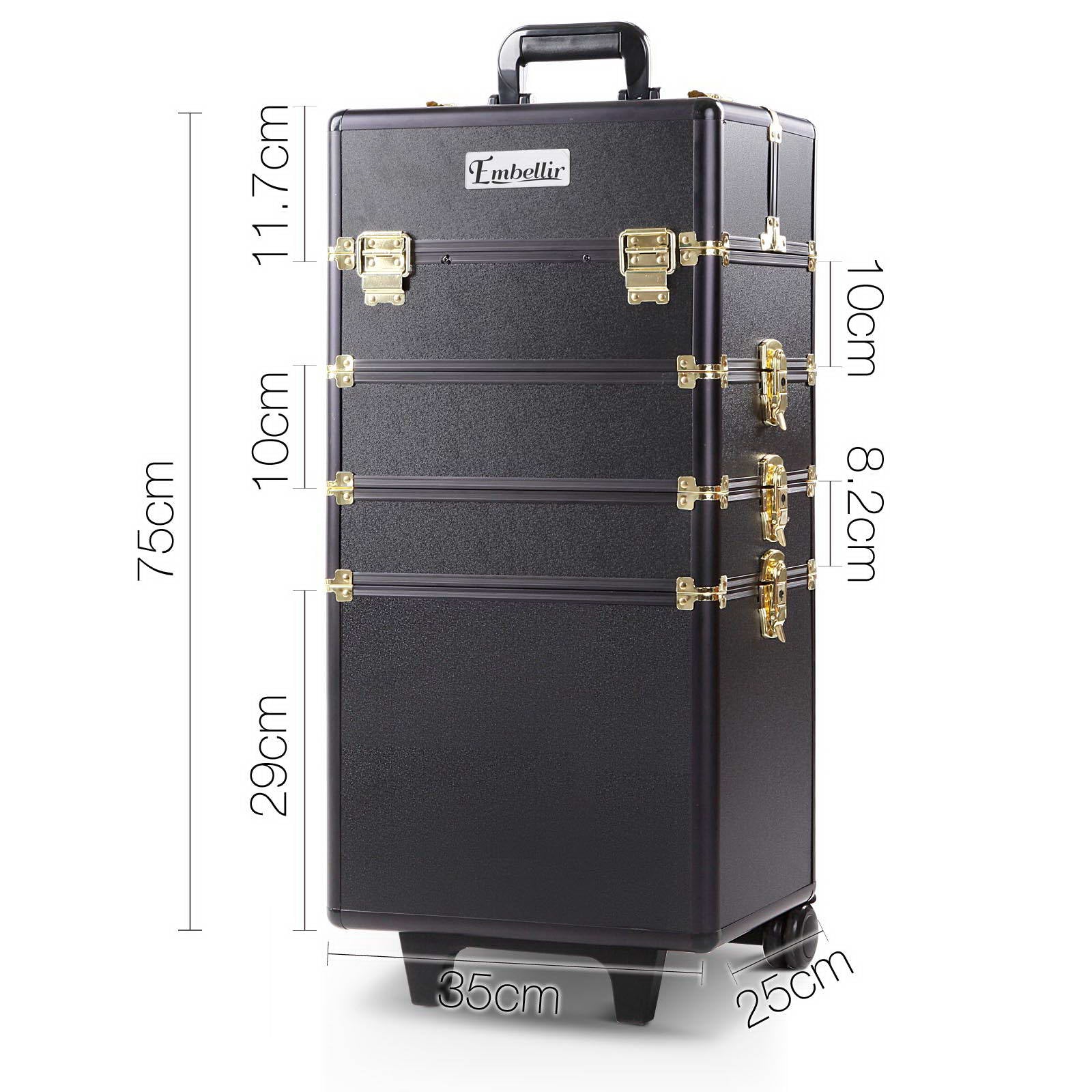 Embellir 7 in 1 Portable Cosmetic Beauty Makeup Trolley in Black and Gold with elegant design and multiple storage compartments.