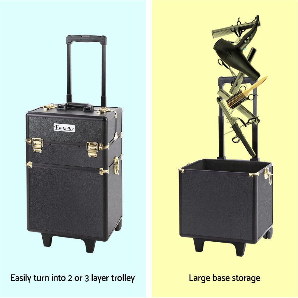 Embellir 7 in 1 Portable Cosmetic Beauty Makeup Trolley in Black and Gold with elegant design and multiple storage compartments.