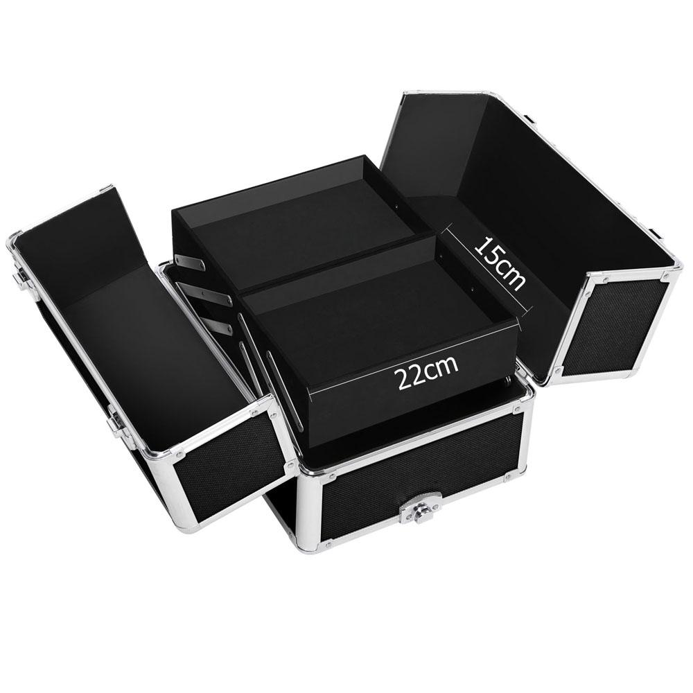 Embellir 7 in 1 Portable Cosmetic Beauty Makeup Trolley in black with elegant velvet interior and aluminum frame.