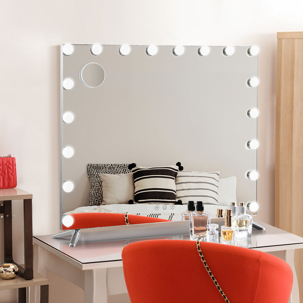 Embellir Bluetooth Makeup Mirror with 18 LED lights and Bluetooth speaker, elegantly framed in metal, showcasing its sleek design and functionality.