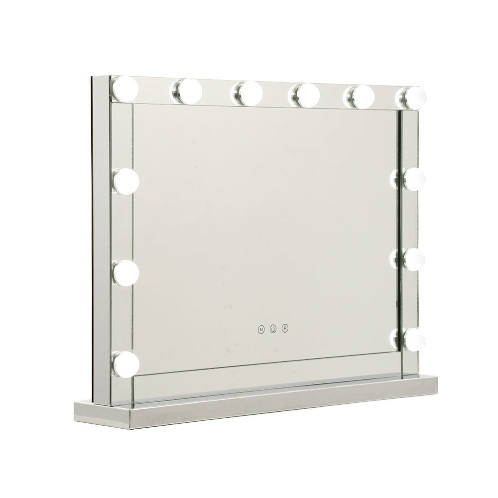 Embellir Hollywood Makeup Mirror with 12 LED bulbs, featuring a sleek aluminum frame and a powder-coated MDF base, perfect for makeup application.