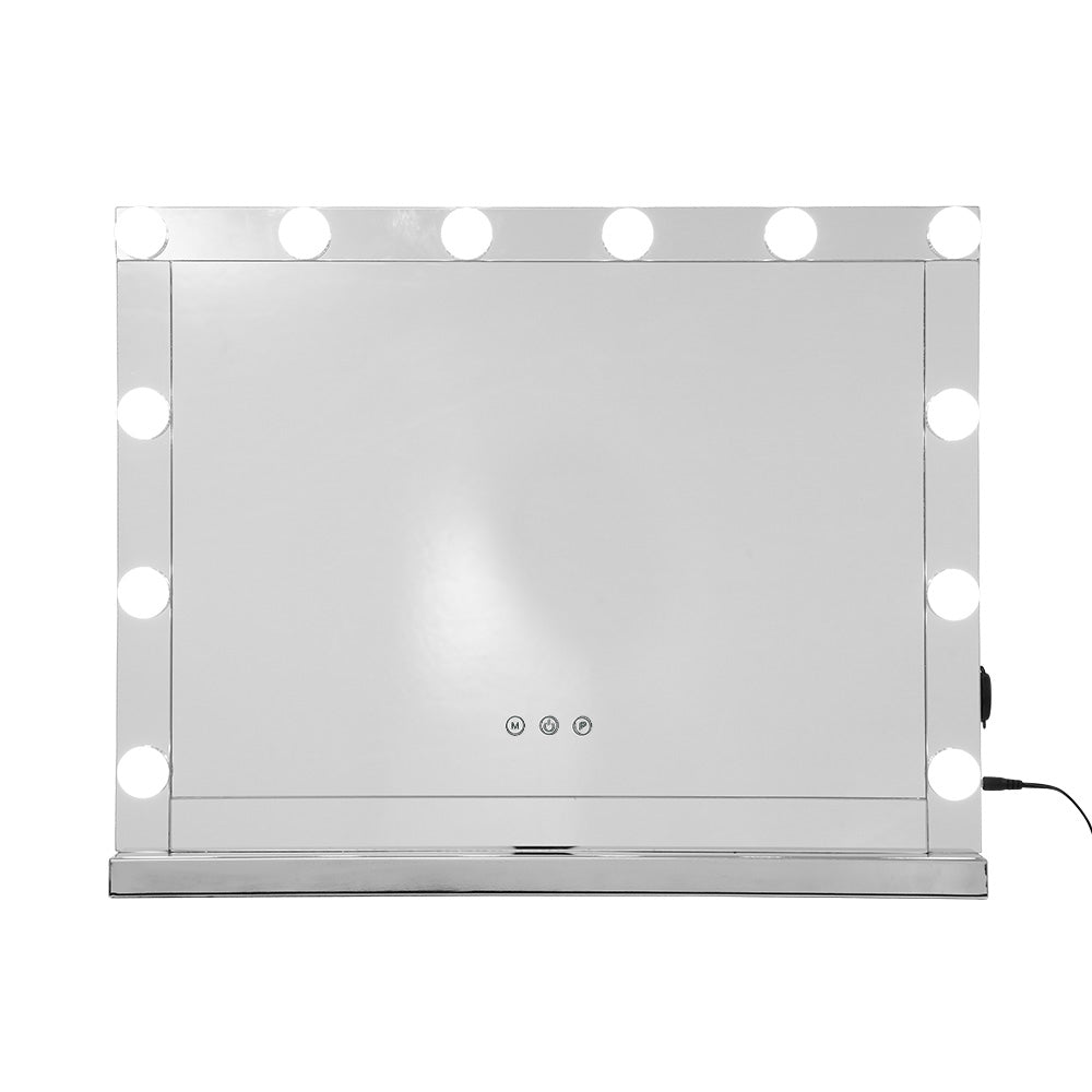 Embellir Hollywood Makeup Mirror with 12 LED bulbs, featuring a sleek aluminum frame and a powder-coated MDF base, perfect for makeup application.