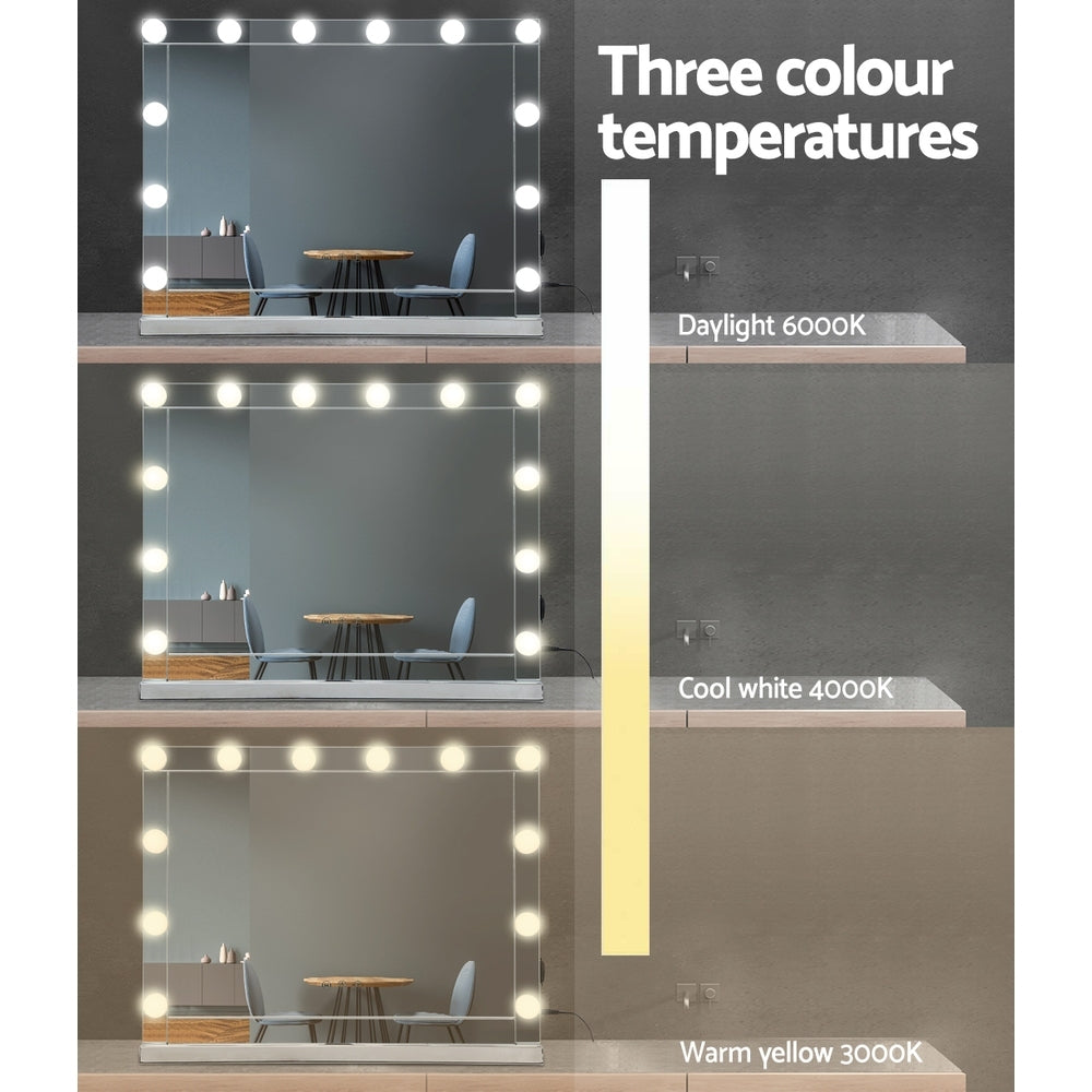 Embellir Hollywood Makeup Mirror with 12 LED bulbs, featuring a sleek aluminum frame and a powder-coated MDF base, perfect for makeup application.