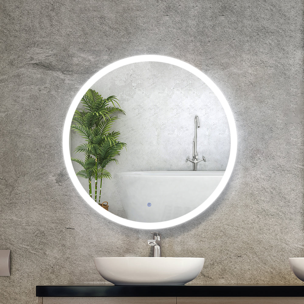 Embellir LED Wall Mirror with 80cm diameter, featuring a waterproof LED light strip and touch control for brightness adjustment.