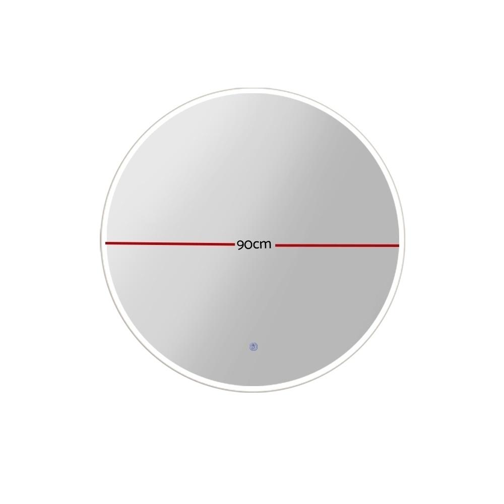 Embellir LED Wall Mirror with light, 90cm round design, showcasing a sleek frosted edge and touch control features.