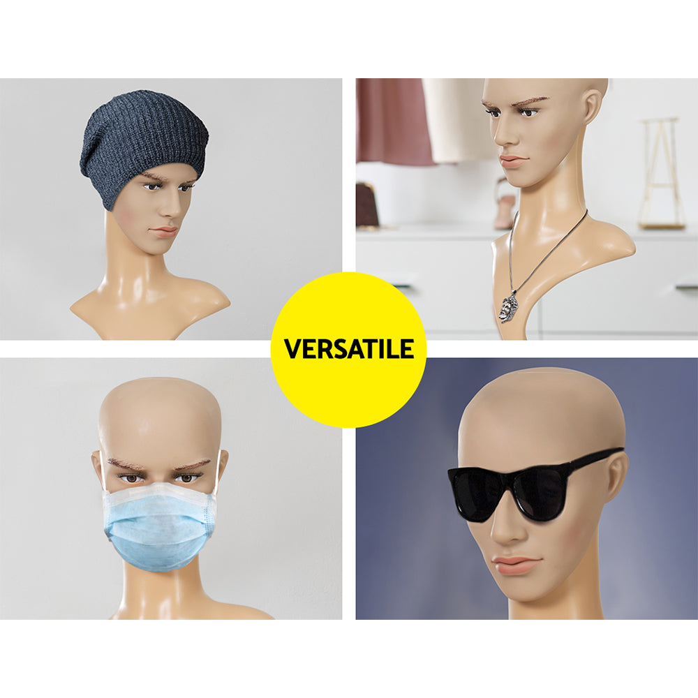 Embellir Male Mannequin Head Dummy Model Display showcasing realistic features and elongated neck, ideal for wigs and accessories.