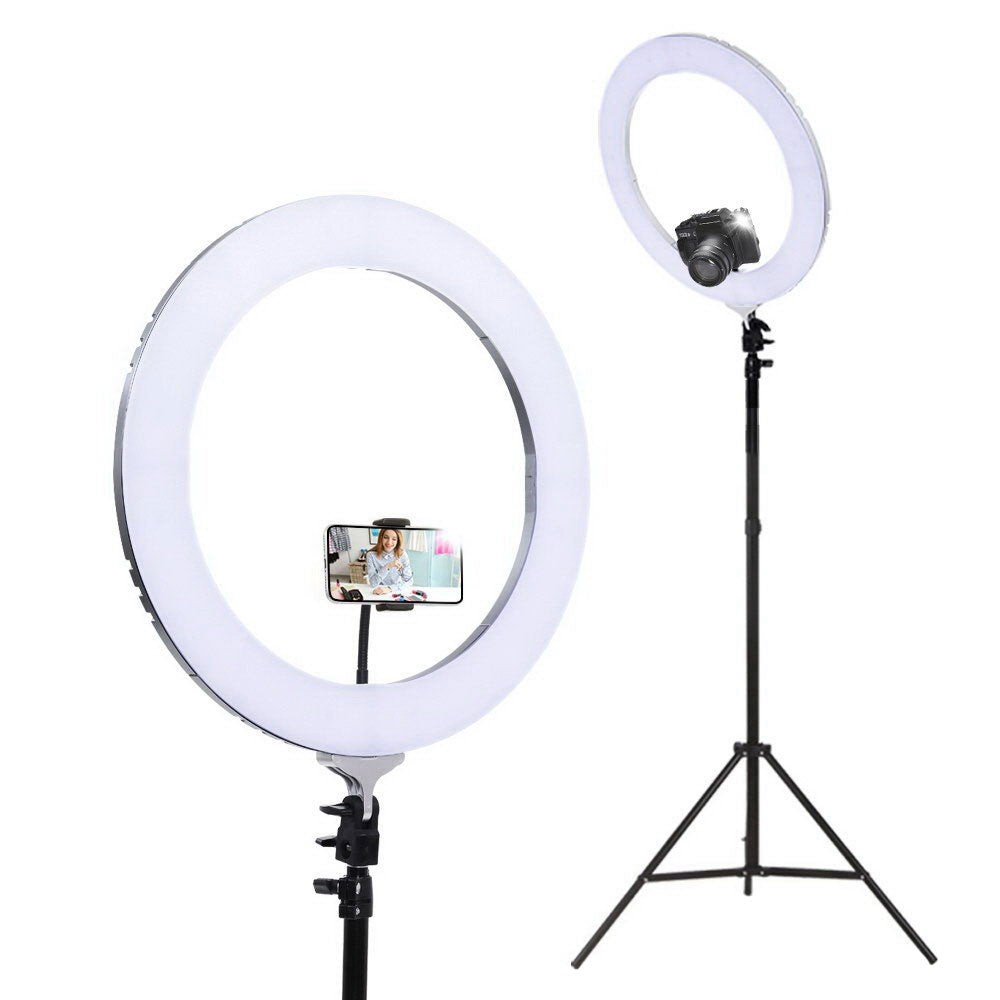 Embellir 19-inch LED ring light with adjustable stand and phone holder, ideal for photography and makeup applications.