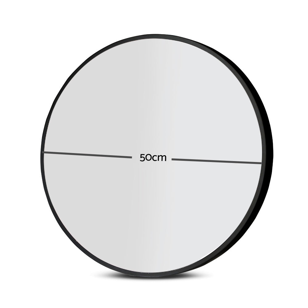 Embellir Round Wall Mirror, 50cm diameter, frameless design with silver plating, ideal for makeup and bathroom use.