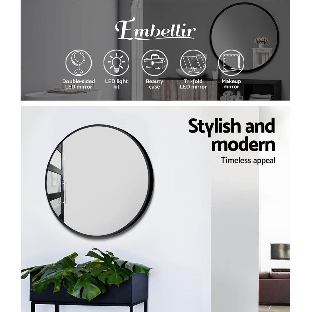 Embellir Round Wall Mirror with a 50cm diameter, frameless design, showcasing clarity and craftsmanship, ideal for makeup and bathroom use.