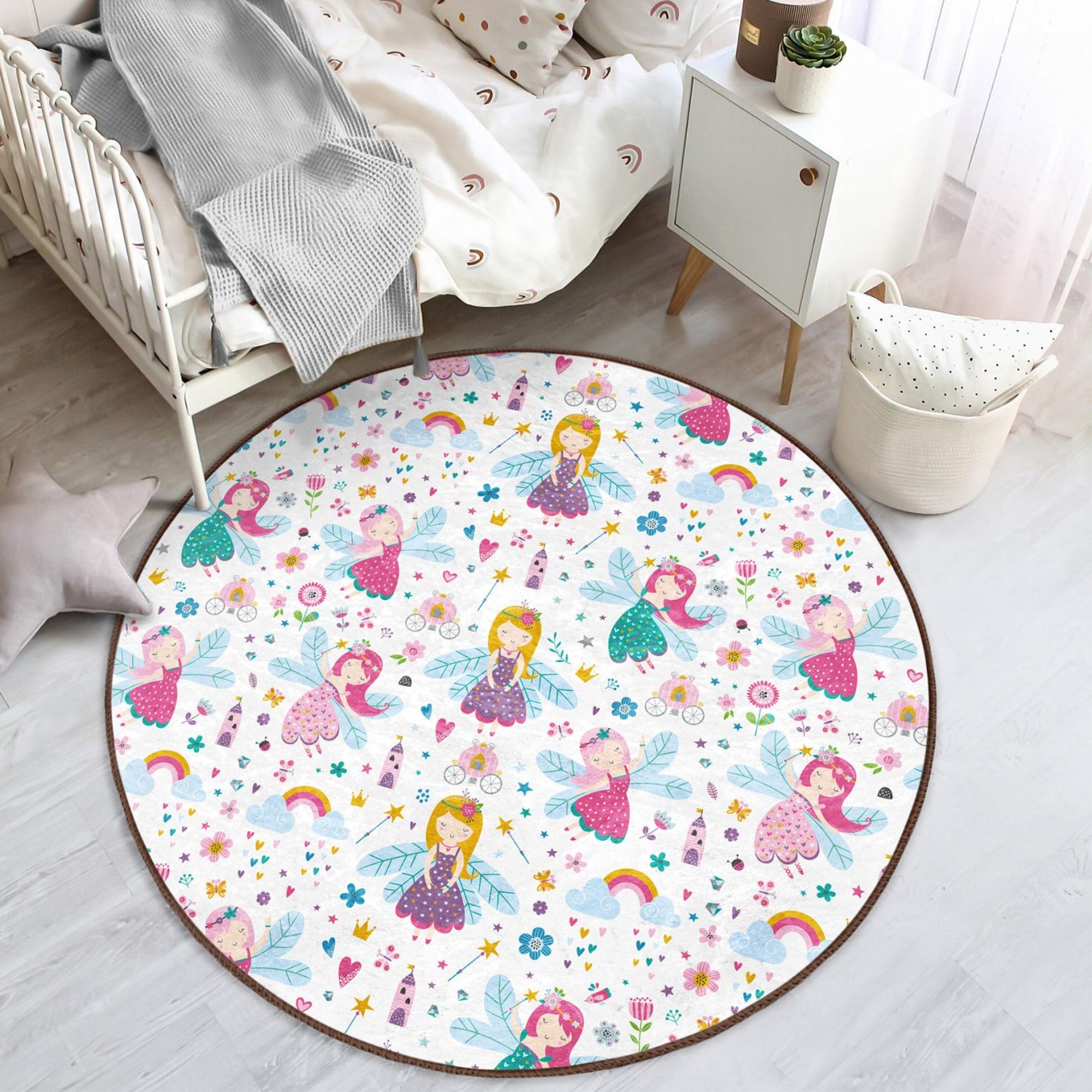 Enchanting Fairies Girls' Room Rug featuring vibrant colors and a whimsical fairy design, perfect for children's rooms.