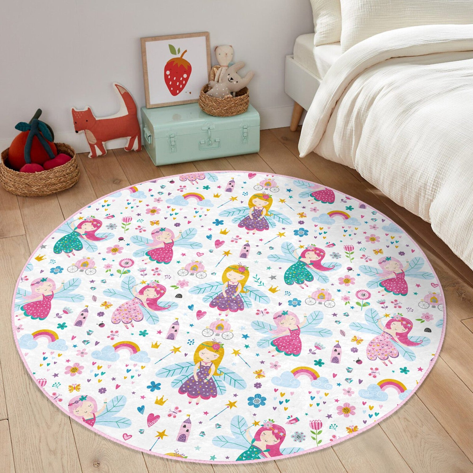 Enchanting Fairies Girls' Room Rug featuring vibrant colors and a whimsical fairy design, perfect for children's rooms.