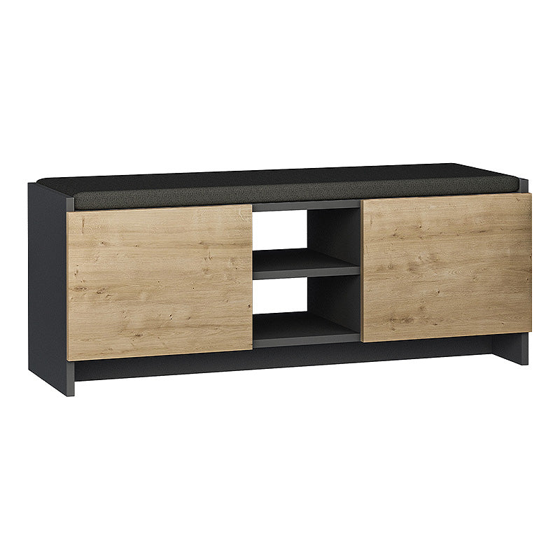 THEO Natur entryway furniture in anthracite and natural beech, featuring a shoe rack with cupboards and shelves.