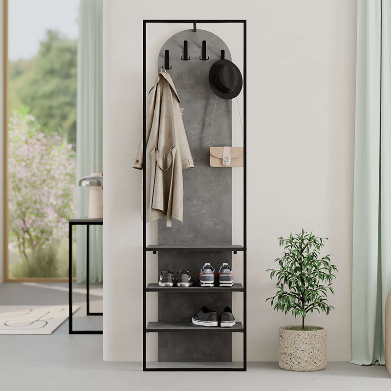 TIMO Retro Grey Entryway Furniture with four hangers and a sleek design, perfect for home or business use.