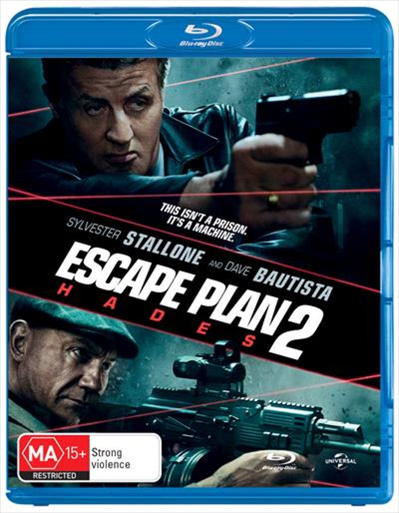 Escape Plan 2 - Hades Blu-ray cover featuring Sylvester Stallone and action-packed scenes.