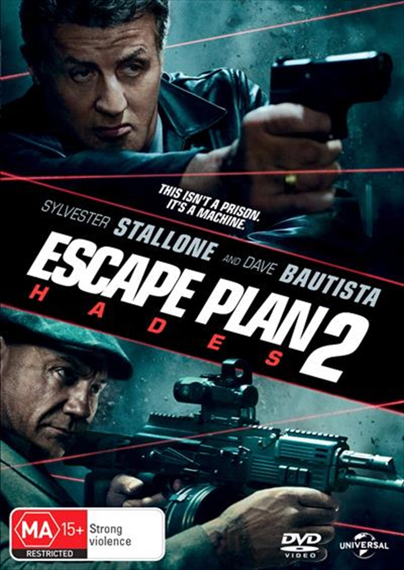 Escape Plan 2 - Hades DVD cover featuring Sylvester Stallone and Dave Bautista in an action-packed scene.