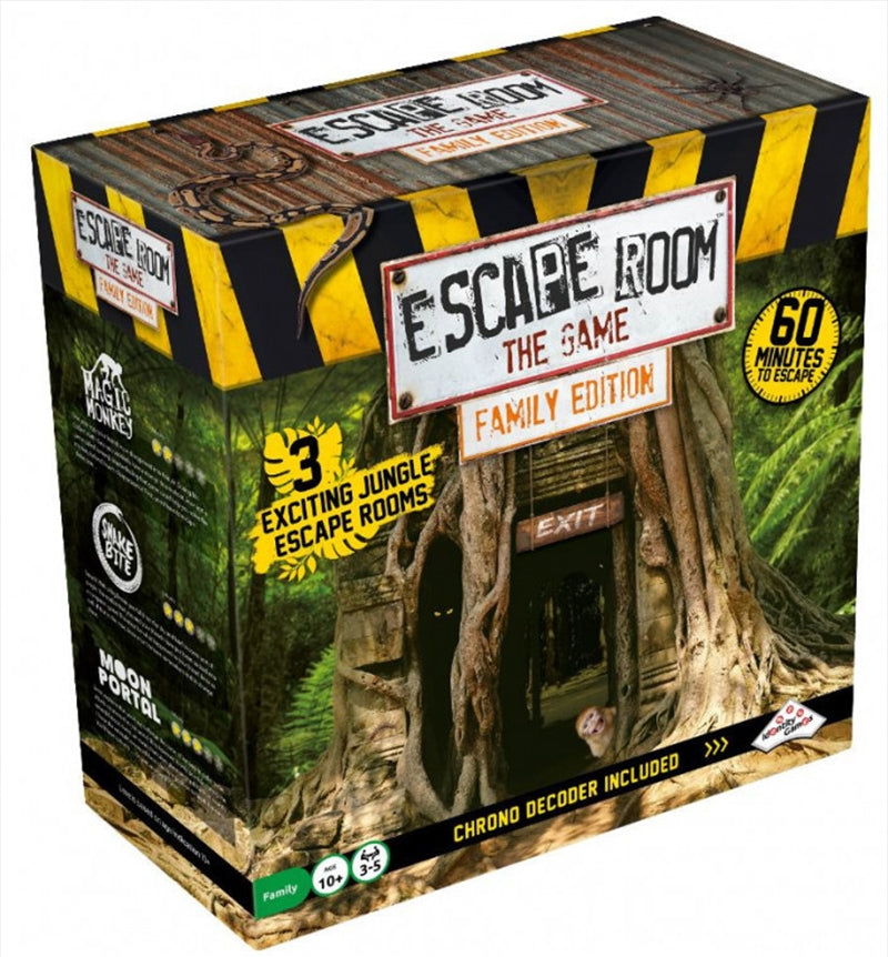 Escape Room the Game Family Edition - Jungle featuring colorful game components and adventure themes.