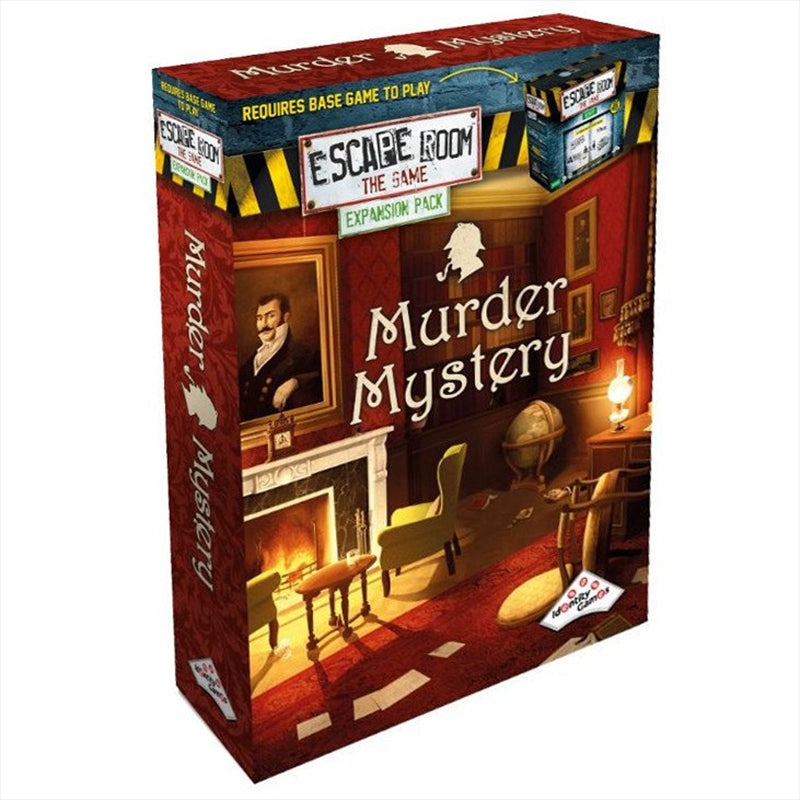 Escape Room the Game Murder Mystery expansion box featuring a crime scene theme with dark and mysterious elements.