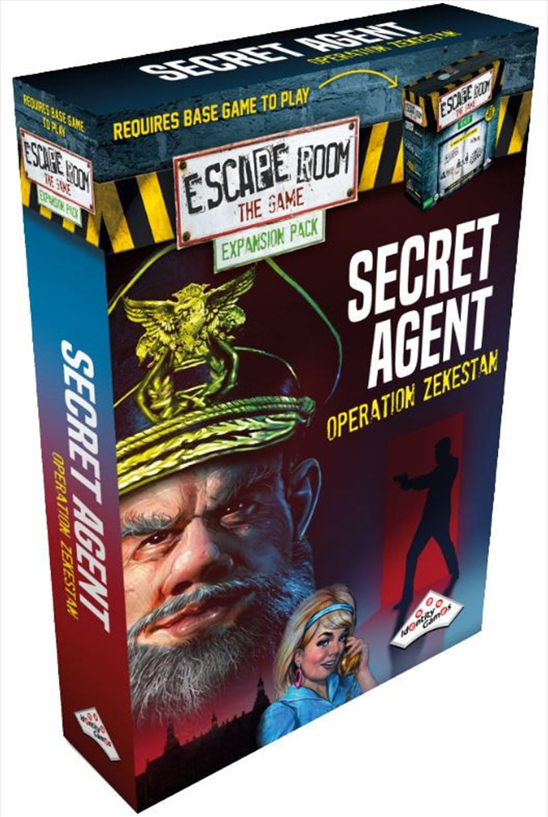 Escape Room the Game Secret Agent expansion box featuring thrilling artwork and game components.