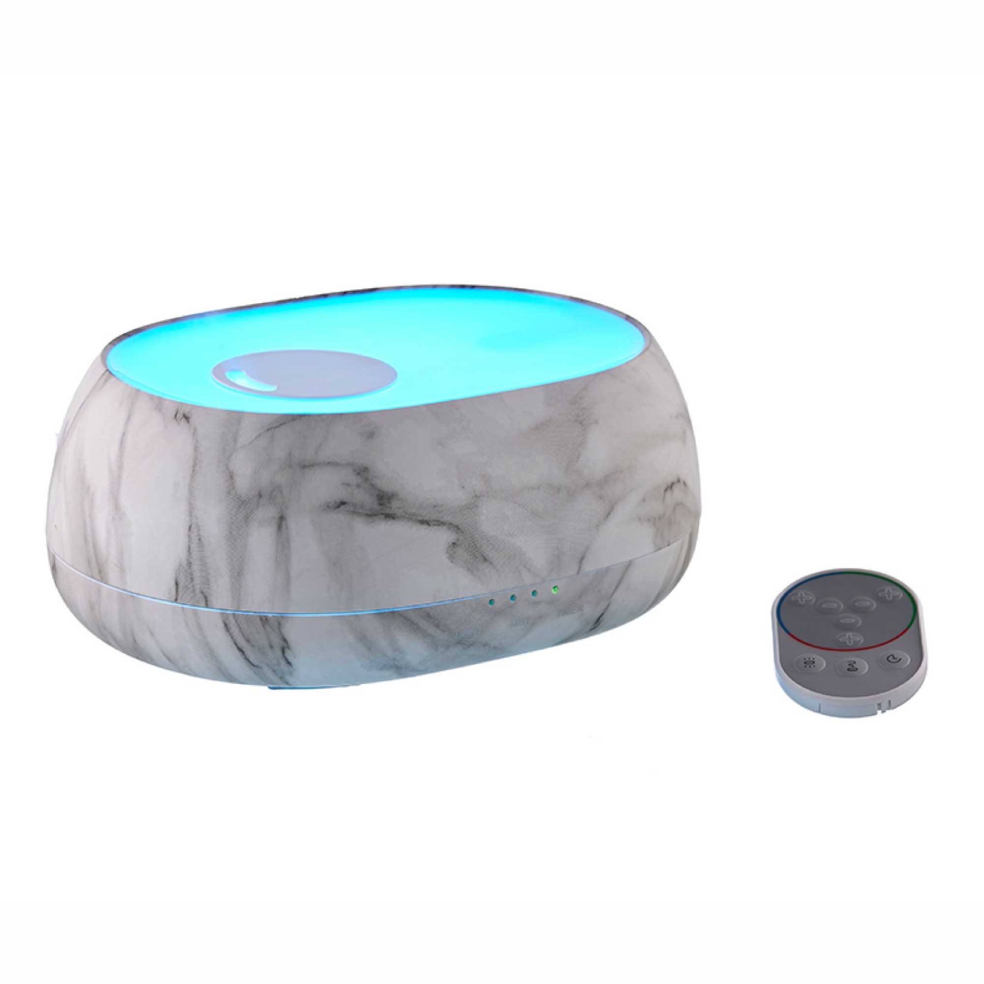 500ml Marble Aroma Diffuser with remote control, featuring a sleek white and grey marble design, perfect for aromatherapy.