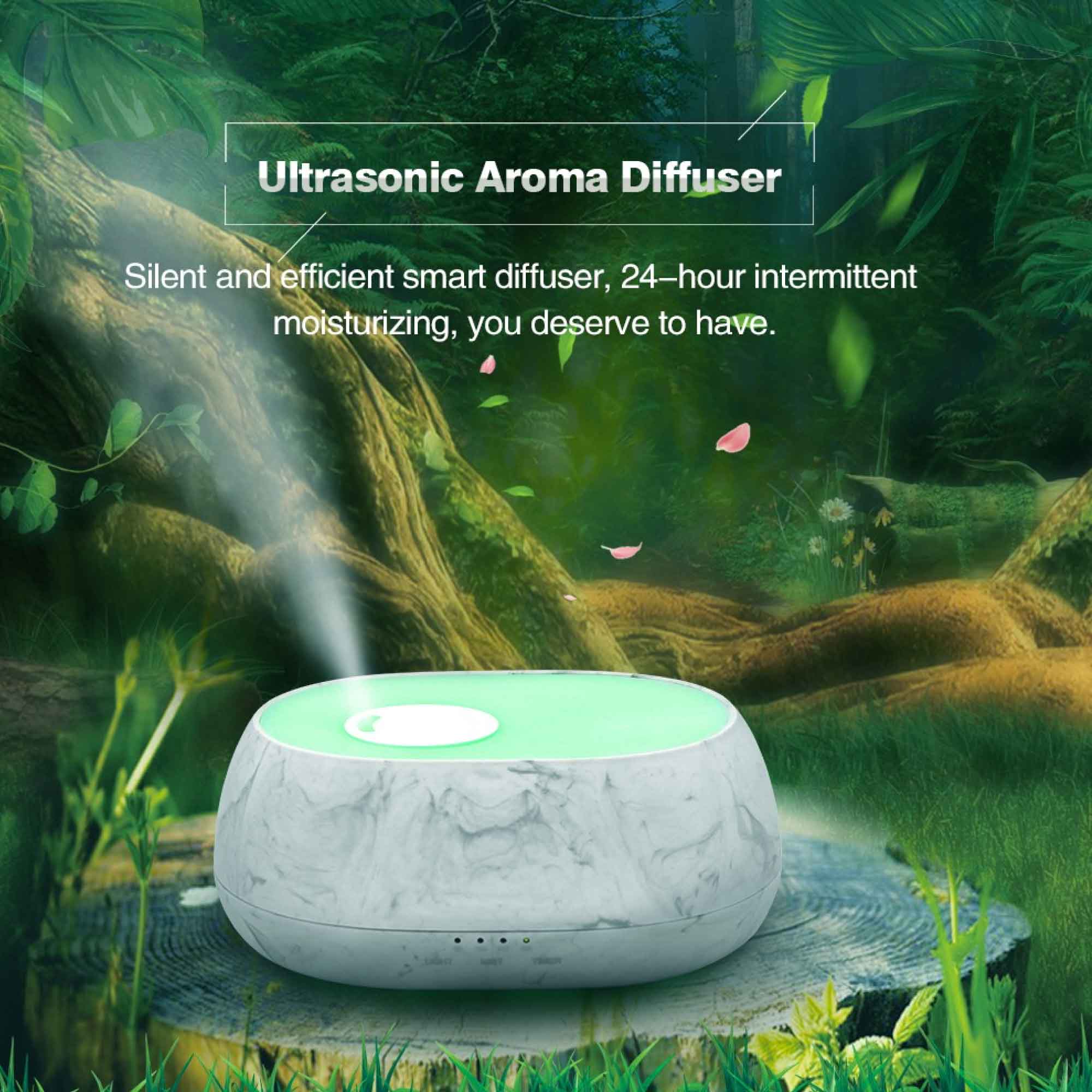 500ml Marble Aroma Diffuser with remote control, featuring a sleek white and grey marble design, perfect for aromatherapy.