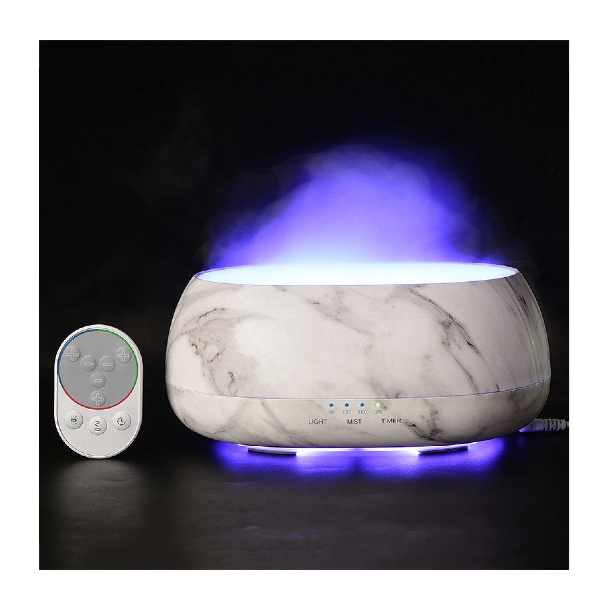 500ml Marble Aroma Diffuser with remote control, featuring a sleek white and grey marble design, perfect for aromatherapy.