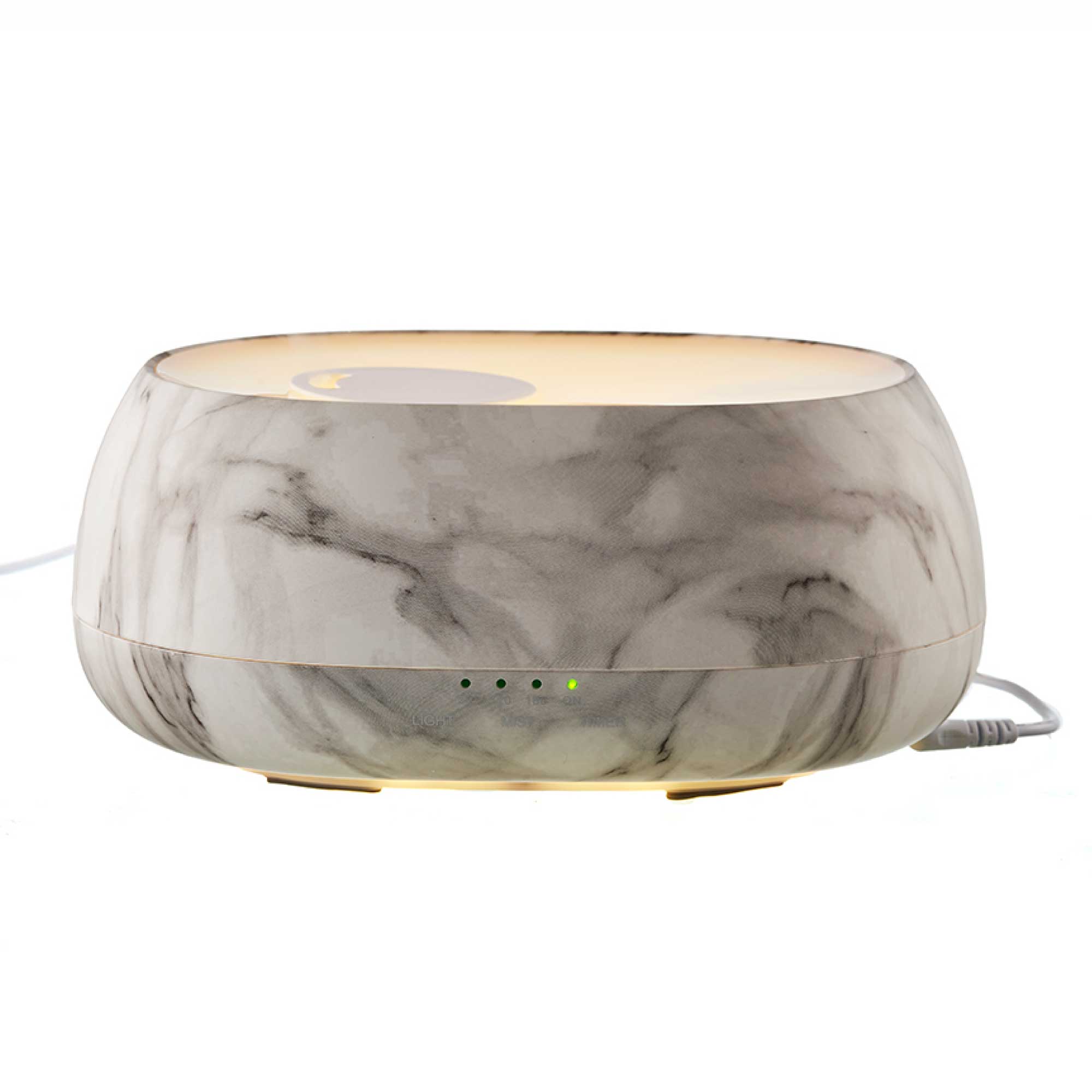 500ml Marble Aroma Diffuser with remote control, featuring a sleek white and grey marble design, perfect for aromatherapy.