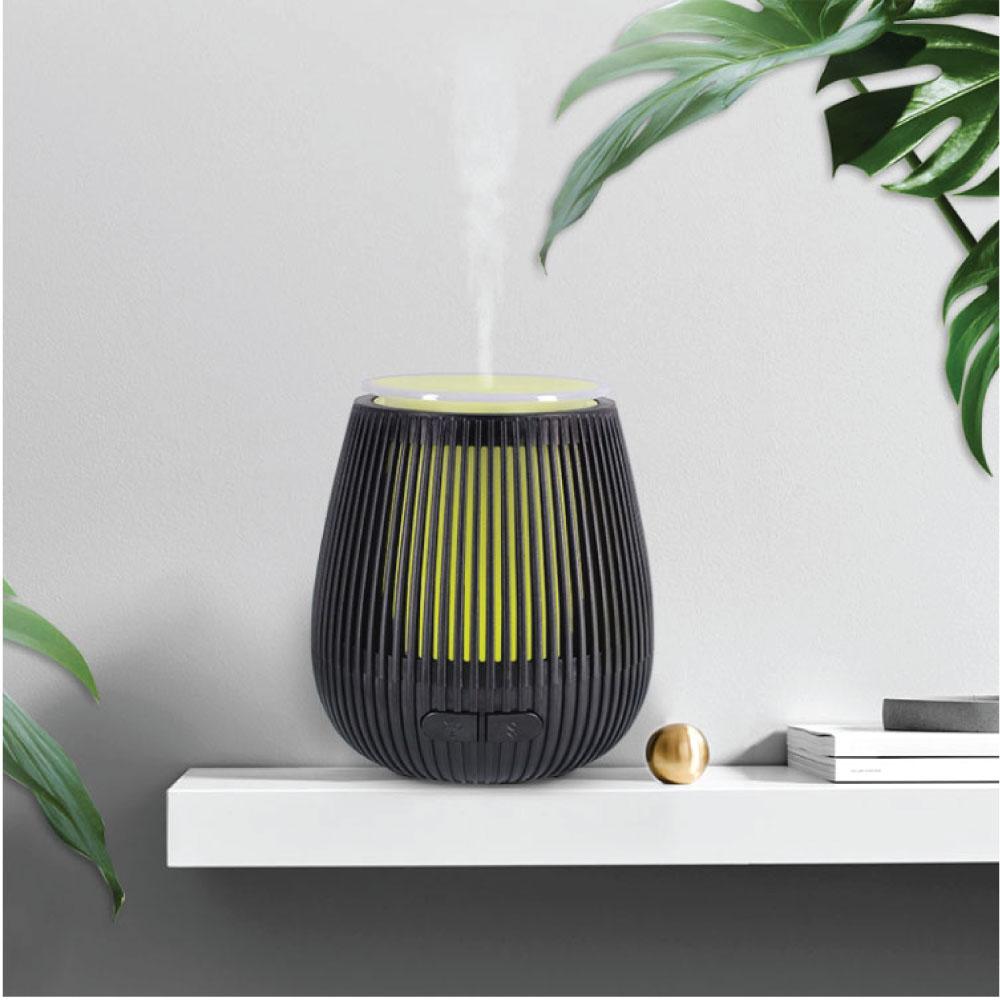 Black 100ml Essential Oil Aroma Diffuser with USB, featuring a stylish carving design and 7 LED color changing lights.