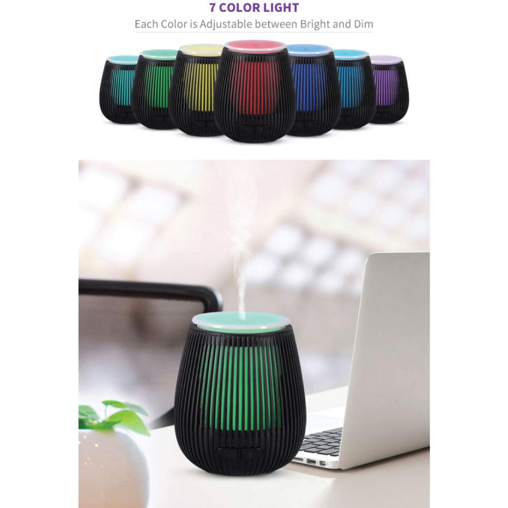 Black 100ml Essential Oil Aroma Diffuser with USB, featuring a stylish carving design and 7 LED color changing lights.