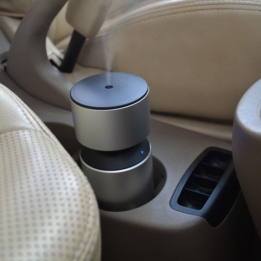 Essential Oil Car Diffuser USB Rechargeable in silver, showcasing its sleek design and portable features for aromatherapy.