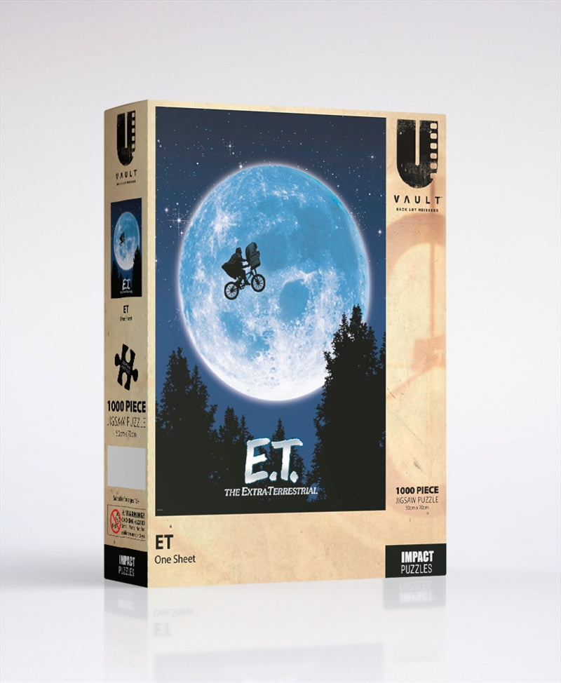 E.T. Moon Shadow 1000 Puzzle featuring iconic artwork from E.T. The Extra Terrestrial, showcasing vibrant colors and detailed design.